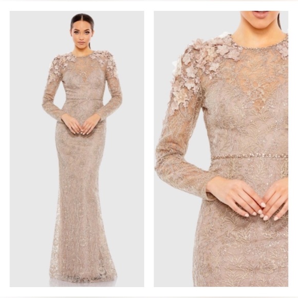 Mac Duggal 11323 NWT Embellished Shoulder Detail Long Sleeve Gown